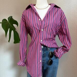 90s GAP Striped Button Up Shirt Oversized Pink Purple Blue Y2K Top